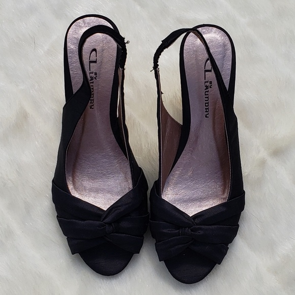 Black Twist Cork Bottom Wedge Heels - Picture 6 of 8